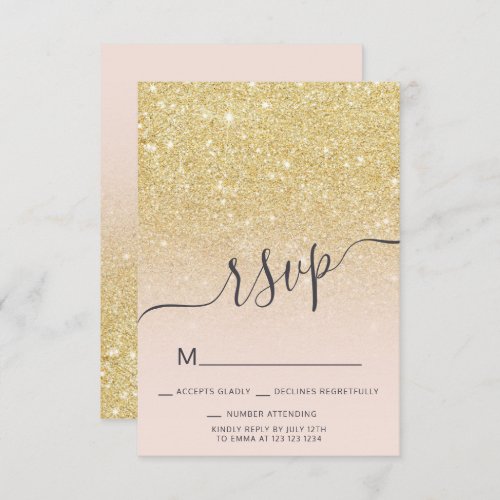 Chic gold glitter ombre RSVP blush pink Sweet 16 Invitation