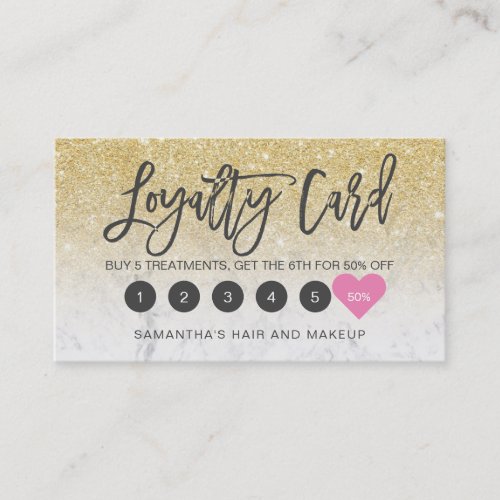 Chic gold glitter ombre script makeup marble loyalty card
