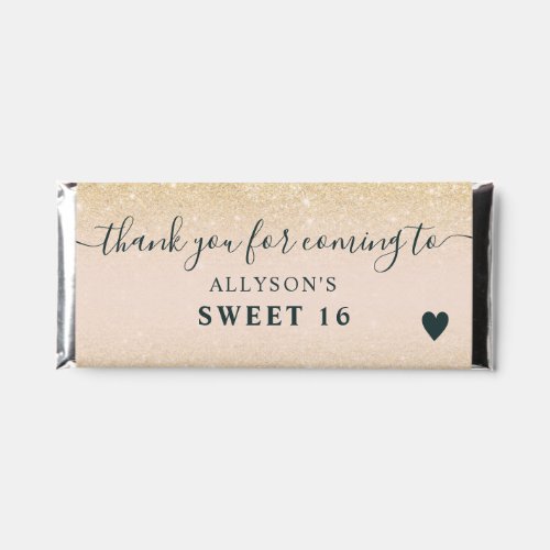 Chic gold glitter ombre sparkles blush Sweet 16 Hershey Bar Favors