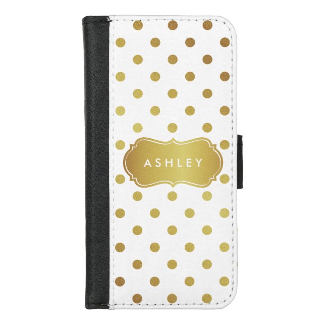 Chic Gold Glitter Polka Dots - Girly Stylish iPhone Wallet Case (Front)
