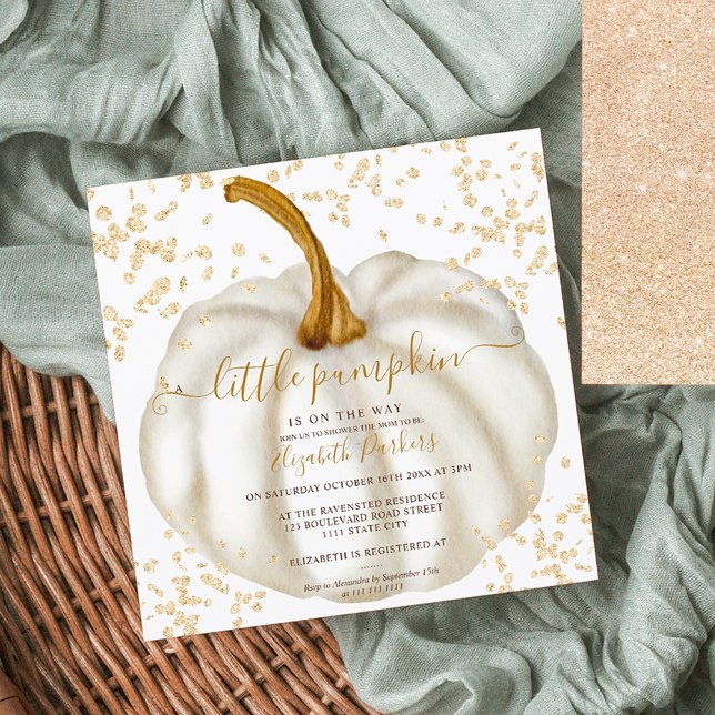 Chic gold glitter pumpkin watercolor baby shower invitation (Chic gold glitter pumpkin watercolor baby shower invitation)