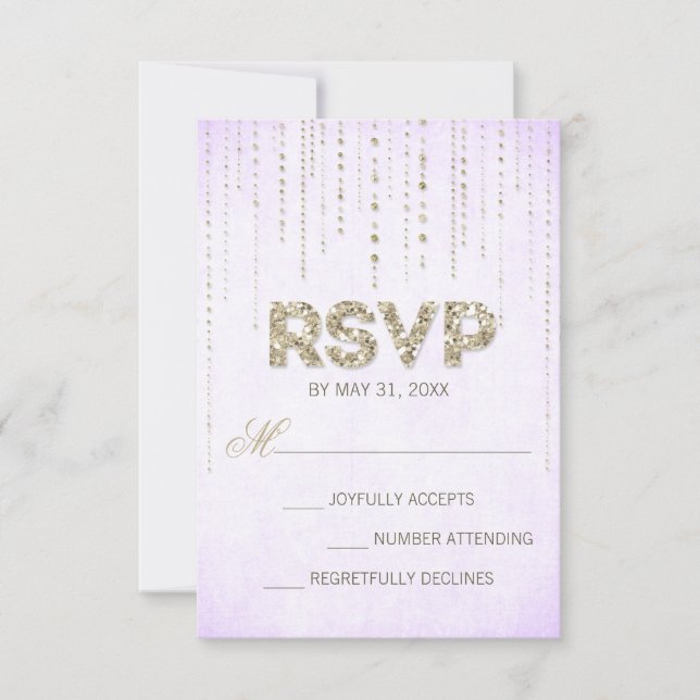 Chic Gold Glitter & Purple  RSVP Card (Front)
