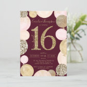 Chic gold glitter red balloon Sweet 16 photo Invitation (Standing Front)