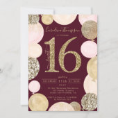 Chic gold glitter red balloon Sweet 16 photo Invitation (Front)