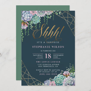 Chic Gold Glitter Script Surprise Birthday Party Invitation