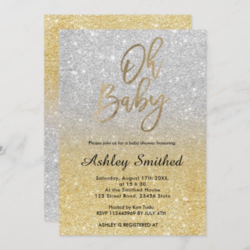 Chic gold glitter silver ombre Oh baby shower Invitation