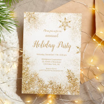 Chic gold glitter snow Christmas corporate white Invitation