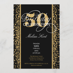 Chic Gold glitter sparkles black 50th birthday Invitation