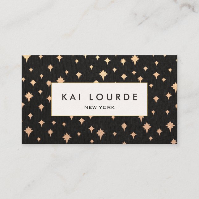 Chic Gold Glitter Star Black Business Card (Front)