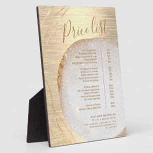 Chic Gold Glitter Stylist Salon Price List Service Plaque