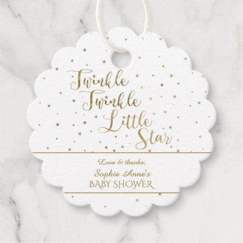 Chic Gold Glitter Twinkle Twinkle Girl Baby Shower Favor Tags