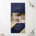 Chic gold glitter typography navy blue wedding
