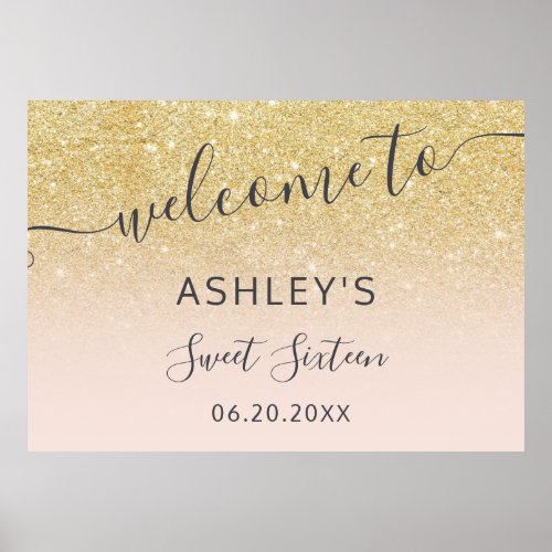 Chic gold glitter welcome blush pink Sweet 16 Poster