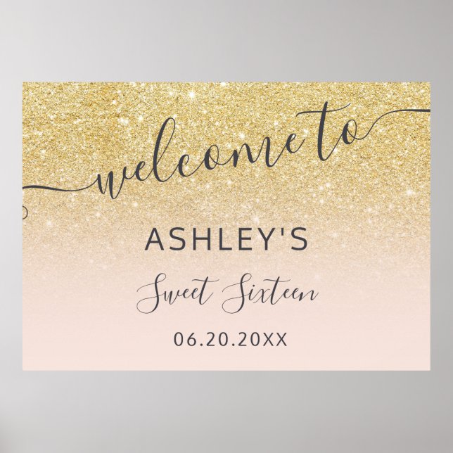 Chic gold glitter welcome blush pink Sweet 16 Poster (Front)