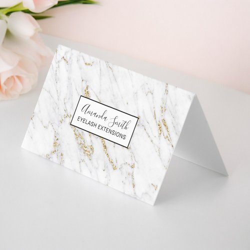 Chic gold glitter white marble elegant pattern business card