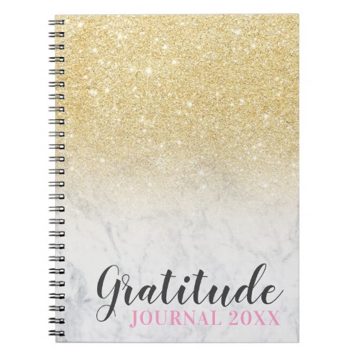 Chic gold glitter white marble gratitude journal