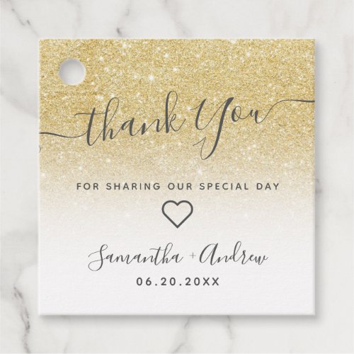 Chic gold glitter white thank you wedding favor tags