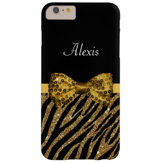 Chic Gold Glitter Zebra Print Luxe Bow With Name Barely There iPhone 6 Plus Case