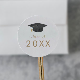 Chic Gold Grad Cap Class Year Graduation Classic Round Sticker
