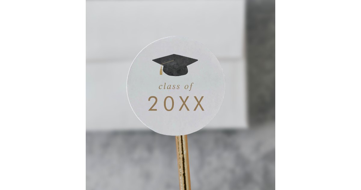 Chic Gold Grad Cap Class Year Graduation Classic Round Sticker | Zazzle