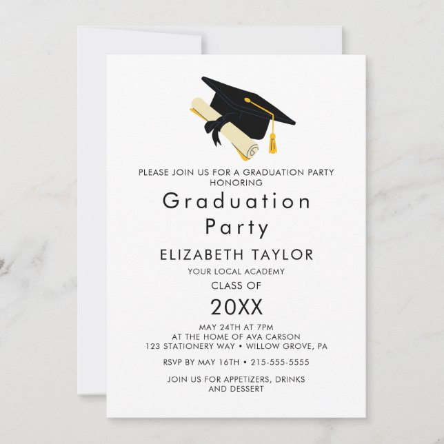 Chic Gold Grad Cap Photo Double Graduation Party I Invitation (Front)