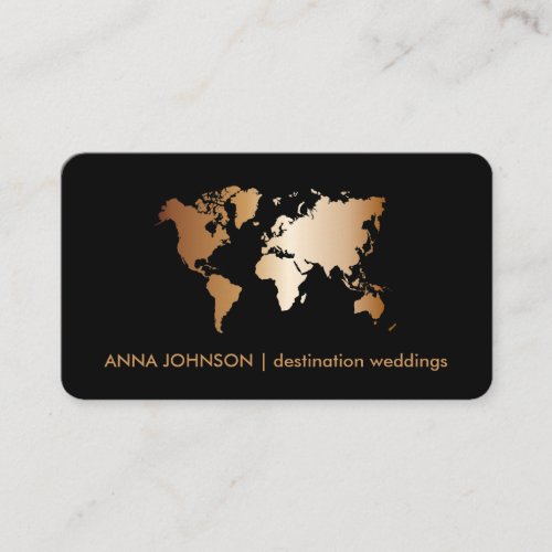 Chic Gold Gradient World Map Global Travel Agent Business Card