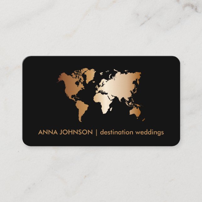 Chic Gold Gradient World Map Global Travel Agent Business Card (Front)