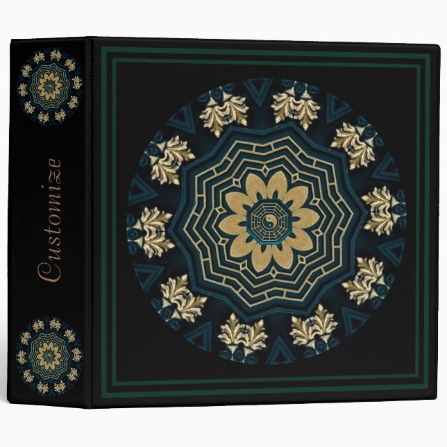 Chic Gold & Green Asian Style 2 3 Ring Binder (Front/Spine)