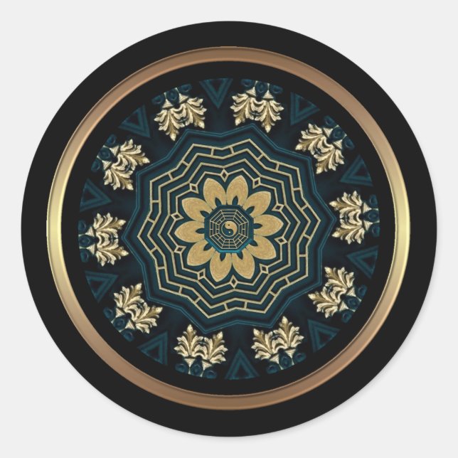 Chic Gold & Green Asian Style 2 Classic Round Sticker (Front)