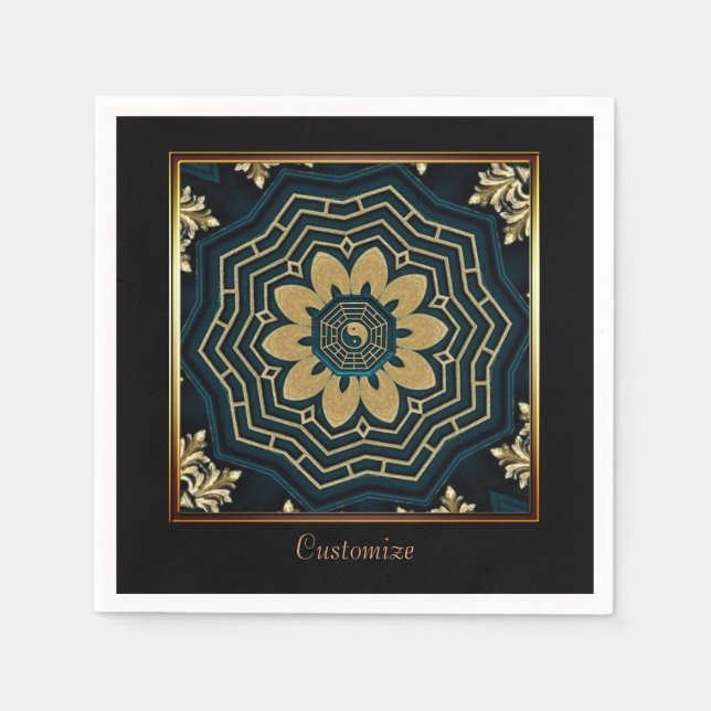 Chic Gold & Green Asian Style 2 Napkins (Front)