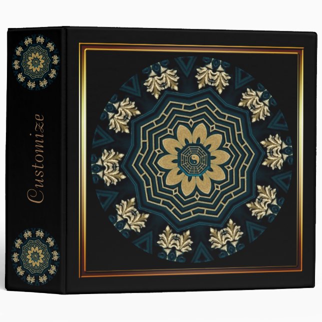 Chic Gold & Green Asian Style 4 3 Ring Binder (Front/Spine)