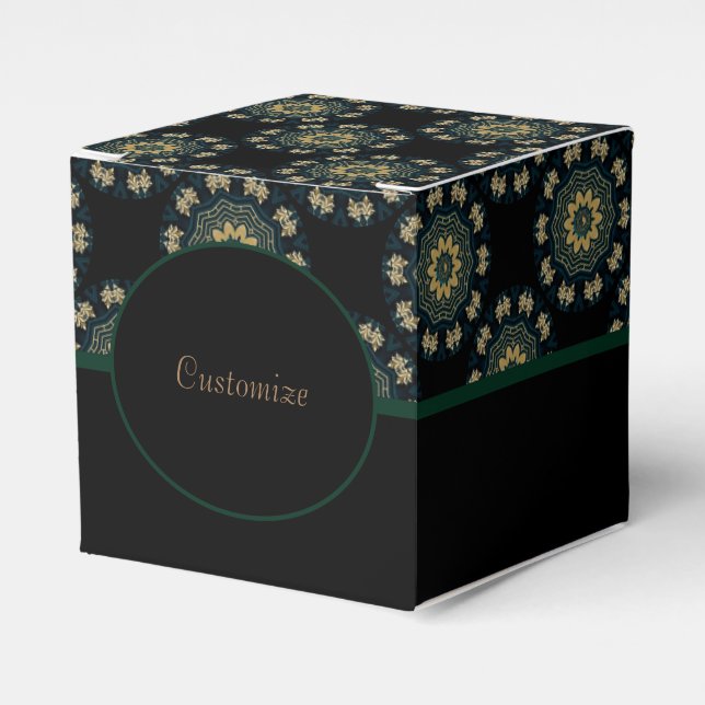 Chic Gold & Green Asian Style Cube 2 Favor Boxes (Front Side)