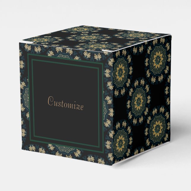 Chic Gold & Green Asian Style Cube 3 Favor Boxes (Front Side)