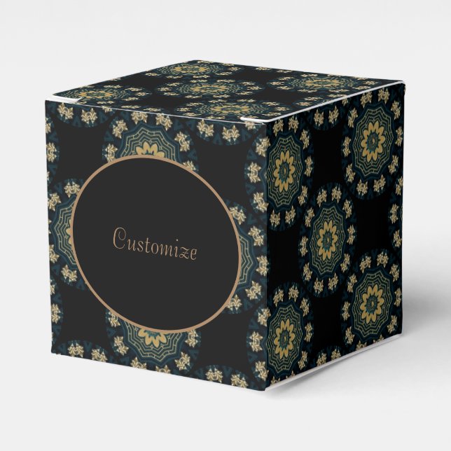 Chic Gold & Green Asian Style Cube Favor Boxes (Front Side)