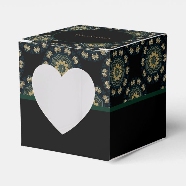 Chic Gold & Green Asian Style Heart 2 Favor Boxes (Front Side)
