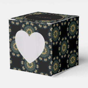Chic Gold & Green Asian Style Heart Favor Boxes