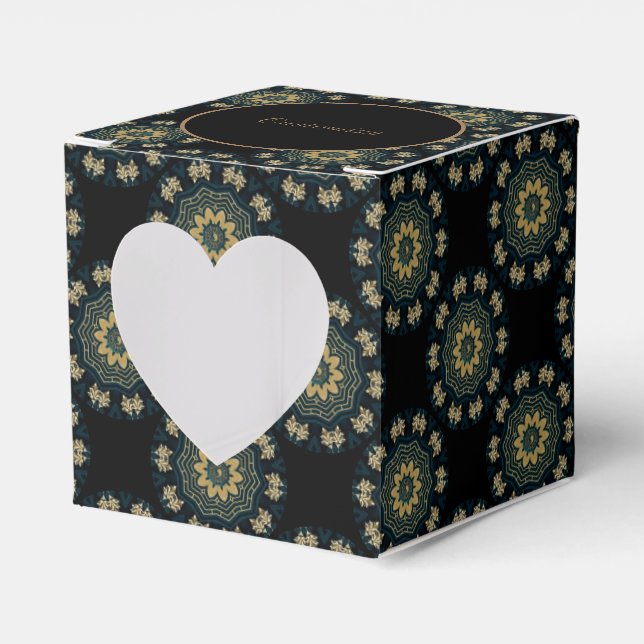 Chic Gold & Green Asian Style Heart Favor Boxes (Front Side)