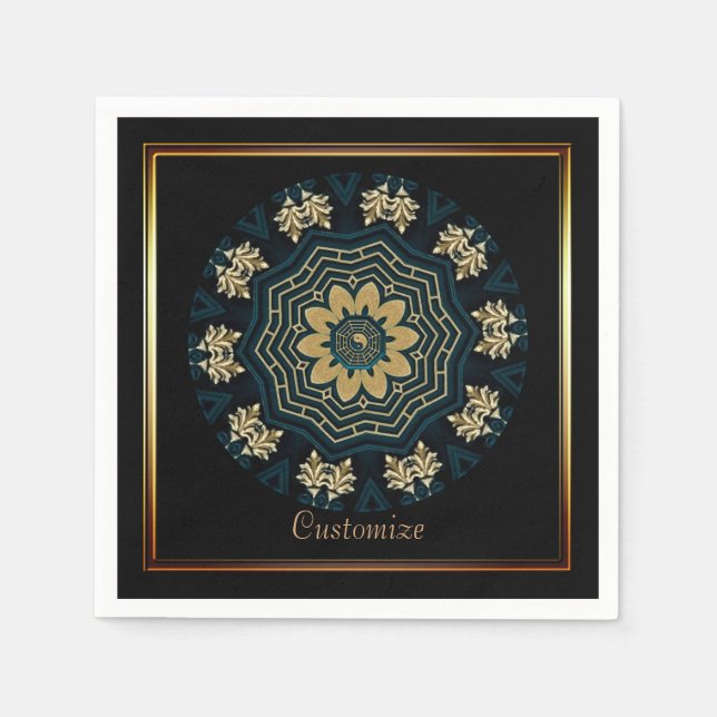 Chic Gold & Green Asian Style Napkins (Front)