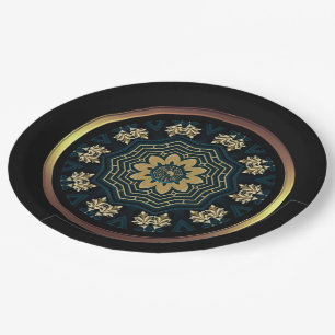 Chic Gold & Green Asian Style Paper Plates