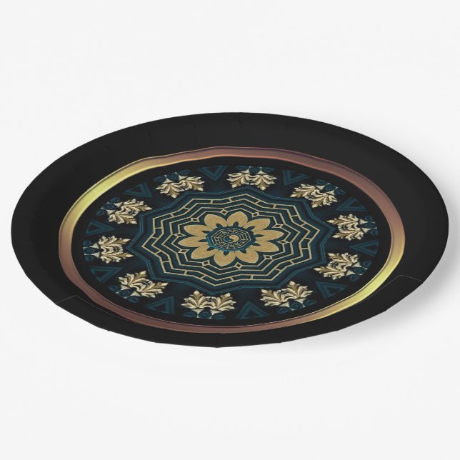 Chic Gold & Green Asian Style Paper Plates (Angled)