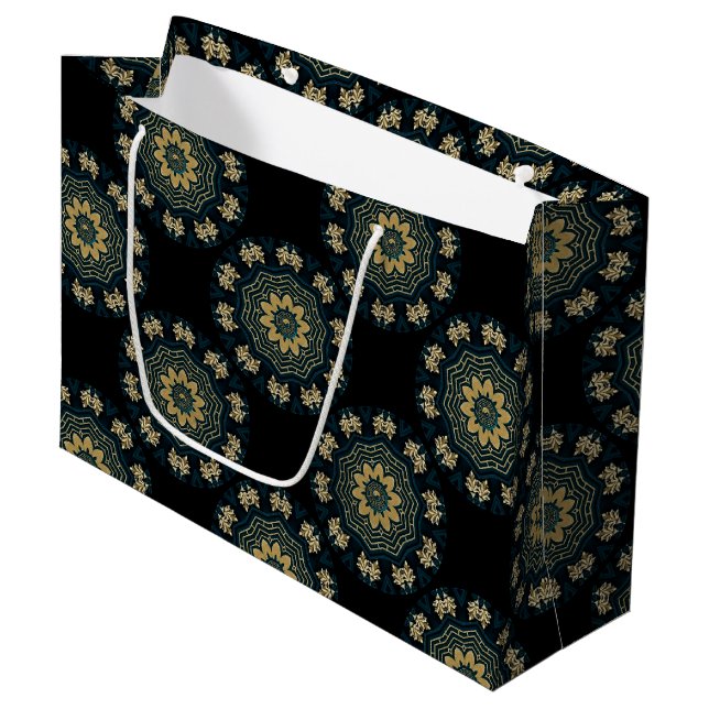 Chic Gold & Green Asian Style Pattern Large Gift Bag (Front Angled)