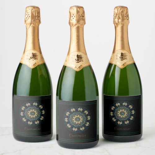Chic Gold  Green Asian Style Sparkling Wine Label