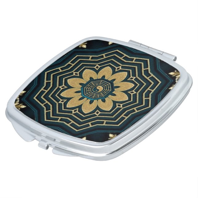 Chic Gold & Green Asian Style Square Compact Mirror (Turned)