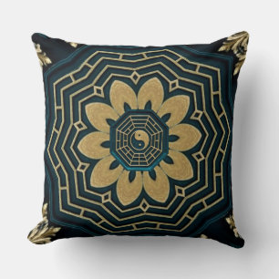 Chic Gold & Green Asian Style Throw Pillow