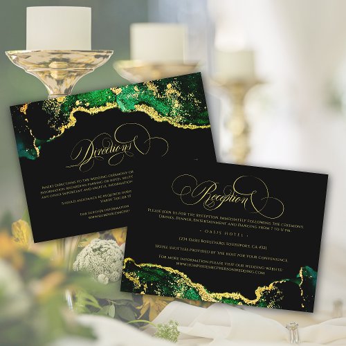 Chic Gold Green Black Reception Directions Wedding Enclosure Card