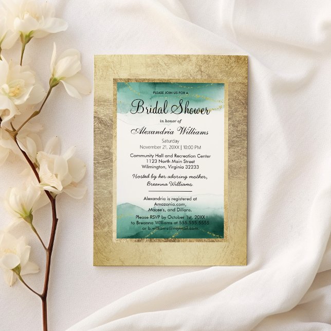 Chic gold green watercolor glitter Bridal Shower  Invitation (Chic gold green watercolor glitter Bridal Shower)