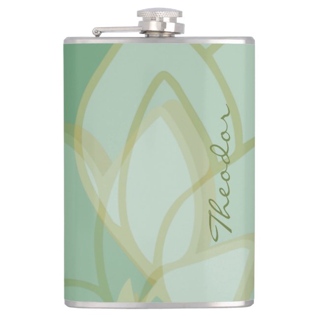 Chic Gold Green White Abstract Pattern Flask (Front)