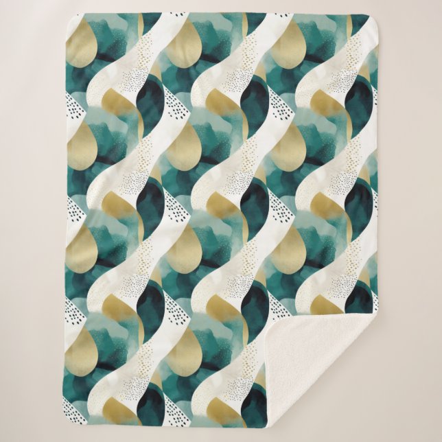 Chic Gold Green White Abstract Sherpa Blanket (Front)