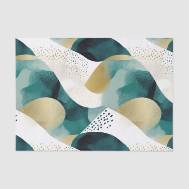Chic Gold Green White Abstract Tissue Paper (Front)