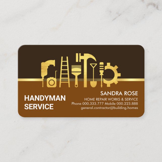 Chic Gold Handyman Tools Border Business Card (Front)